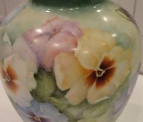 Heinrich Germany Large Porcelain Numbered Artist Signed Hand Painted Pansy Vase